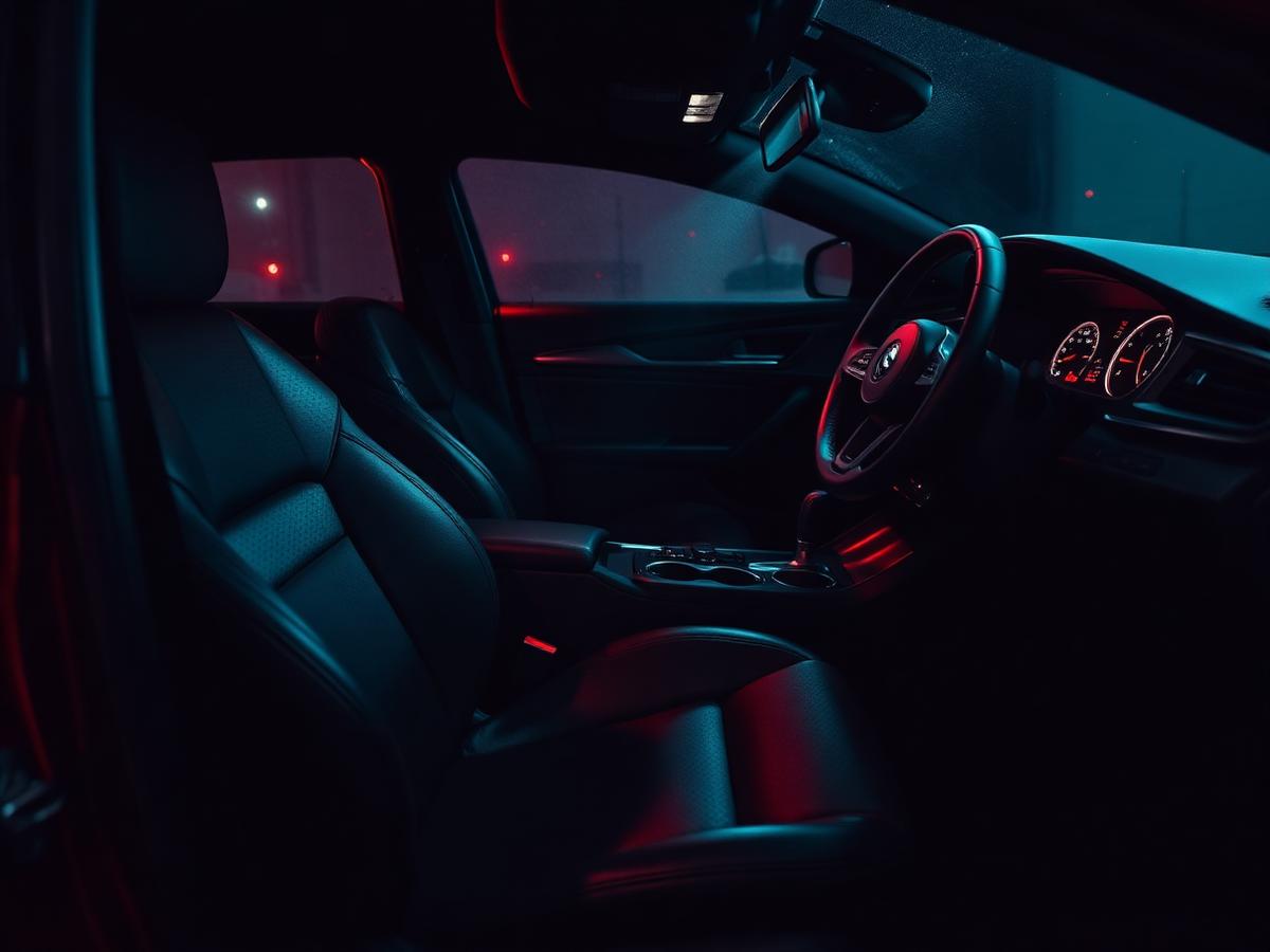 Detailed black leather car interior