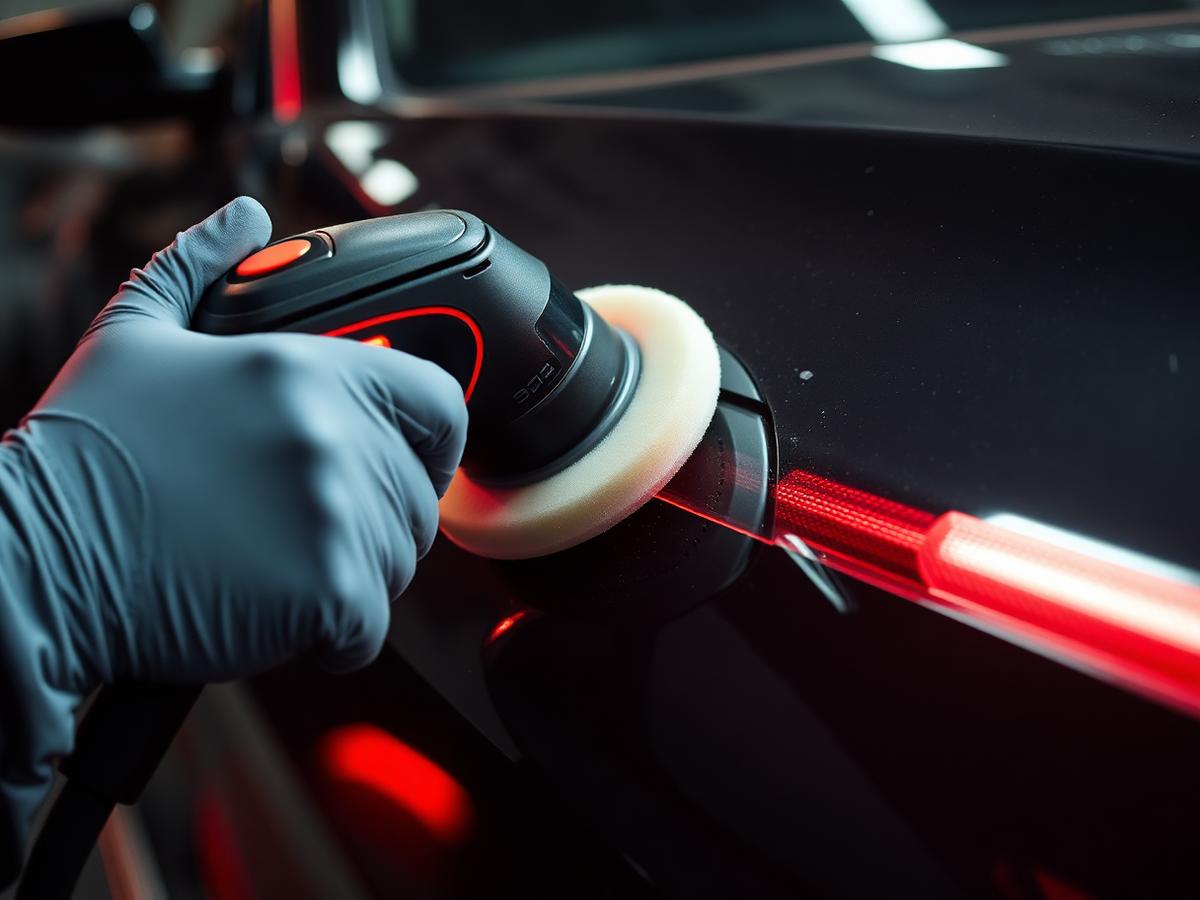 Machine polishing a dark car panel